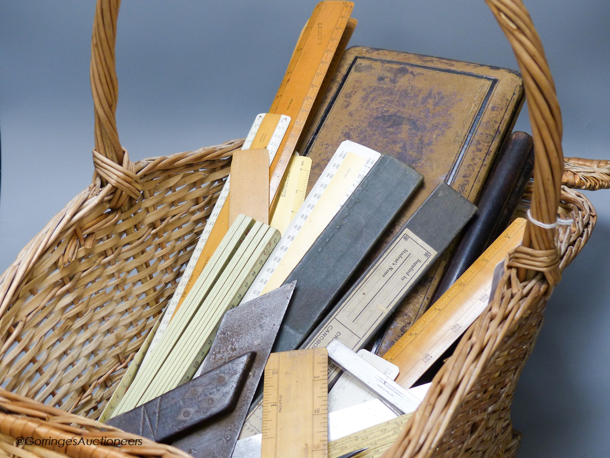 A group of draughtsman's instruments, rules, etc. including Stanley, etc.